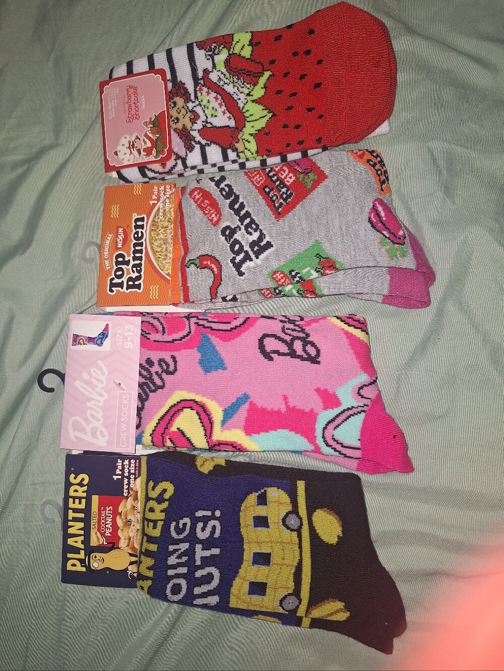 Assorted Novelty Crew Socks - Pink, Black, Gray, Red All 4